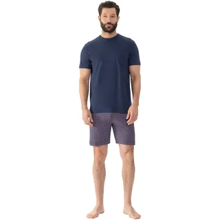 Shorty MEY "Red Tile", Herren, Gr. XXL, blau (yacht blau), Single Jersey, Obermaterial: 100% Baumwolle, bequem kurz, Rundhals, Homewear-Sets Shorty, Brusttasche, kurzärmelig, Hose gemustert, Oberteil uni