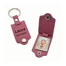 Foto PU Leder Schlüsselanhänger klappbar personalisiert individuell mit Wunschfoto Geschenkidee Rosa