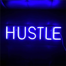Hustle LED-Neonschild, Wandkunst, dekoratives Wandschild für Schlafzimmer, Wohnzimmer, Kinderzimmer, Party, Heimdekoration, Neon-Nachtlicht, USB-betrieben, groß, 50 x 12,4 cm, Blau