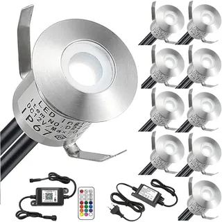 SUBOSI WIFI RGB Led Einbaustrahler aussen 0.5W Ø22mm IP67 DC12V Treppen Bodeneinbauleuchten Arbeitet mit Alexa,APP Steuerung, Wifi Intelligenz Einbaustrahler 10er Terrasse Full Kit