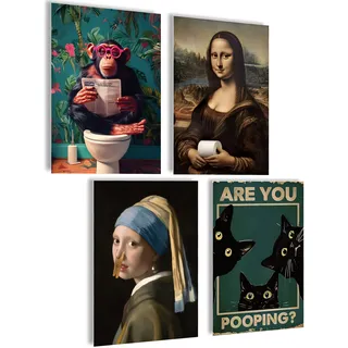 mojoliving Bilder Badezimmer Bilder Gäste WC Schild Badezimmer Poster Toilette WC Deko Bad Poster WC Deko Gästetoilette Bild (Funny Mona, Posterset 4x A4 (21x30cm) | ohne Rahmen)