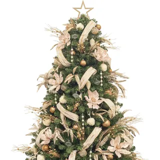 210cm Künstlicher geschmückter Weihnachtsbaum künstlich mit Beleuchtung und Ornamenten Champagner weihnachtsbaumschmuck, einschließlich voller künstlicher Christbaumkugeln