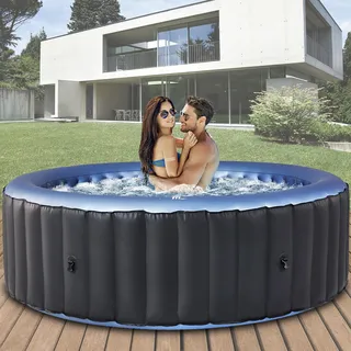MSpa Whirlpool Comfort Bergen | 6 Personen Pool - In- & Outdoor Spa - 138 Massagedüsen - Fernbedienung - Aufblasfunktion per Tastendruck - 204x204 cm - Grau, Blau