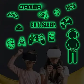 WandSticker4U®- Wandtattoo GAMER leuchtend I Wandbild: 57x55 cm I Gaming Wandtattoo Kinderzimmer Jungen leuchtet im dunkeln Game Wandsticker Jugendzimmer Junge COOL