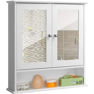 BAKAJI Hängeschrank, Wandspiegel, Holz, 2 Türen, Weiß, Spiegel, einzigartig