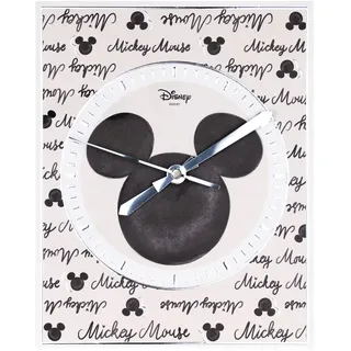 VALENTI & CO. - Disney Mickey und Minnie - Tisch- oder Hängeuhr aus Holz mit silbernen Details - Geschenkidee für Neugeborene oder Taufe - Wanduhr für Kinderzimmer