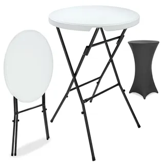 Stehtisch Weiß mit Husse Anthrazit Ø72cm klappbar 110cm Höhe