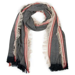 styleBREAKER Strickschal "Breiter XXL Schal mit Fransen und Streifen Muster" 1 Stk., schwarz, weiß, creme