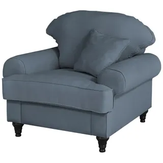 Furn.Design Sessel blau Landhaus, Loungesessel 110 cm , Holz, Textil , Nachbildung , 110x95x100 cm , Wohnzimmer, Sessel, Polstersessel