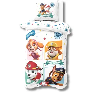 Character World Bettwäsche Biber/Flanell Paw Patrol 135x200 + 80x80 cm 100% Baumwolle – Weiß/Bunt