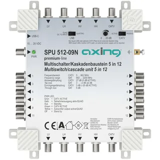 Axing SPU 512-09N Multischalter 12 Teilnehmer Kaskadierbar SAT aktiv Quad-LNB-tauglich Kabel TV Energiespar-Schaltung