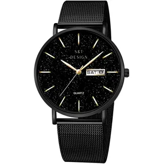 Edelstahl Armbanduhr Datum Luxus Herren Uhr Männer Quarz Uhr Herrenuhr schwarz