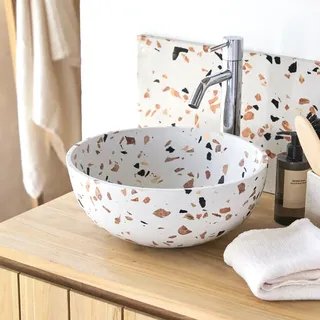 Elea - Rundes Waschbecken aus Premium-Terrazzo Brown ∅ 32 cm