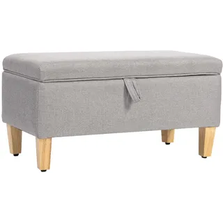 Homcom Truhenbank Polyester Schaumstoff Hellgrau , Holz , Kautschukholz , konisch , 37x36x71 cm , Esszimmer, Bänke, Sitzbänke