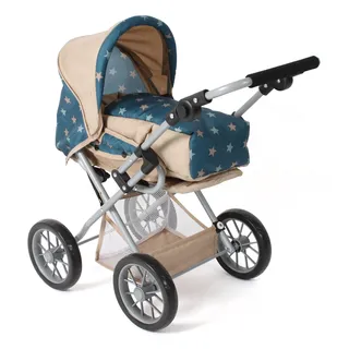 Bayer Chic 2000 Bayer Chic 2000® 3in1 Kombi Puppenwagen Leni - Sternchen türkis-beige - faltbar, höhenverstellbarer Griff 43-67 cm, Tragetasche – Puppen bis 46 cm, ab 3 J.
