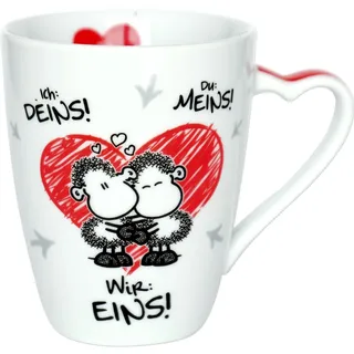 Sheepworld Tasse „Ich Deins, Du meins, Wir eins“ | Kaffeetasse, Teetasse mit Spruch, Geschenk zum Valentinstag | Porzellan, Herztasse | 45183