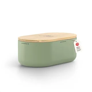 LARS NYSØM Brotkasten I Brotbox aus Metall für langanhaltende Frische I Brotdose mit hochwertigem Bambusdeckel verwendbar als Schneidebrett I 36x19x13cm (Sage Green)