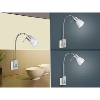 2er SET LED Steckerspot Silber mit Flexarm, Nachttischlampe für Wand Leselampe