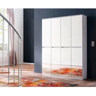 Flur Garderobenschrank MAIA-19 in weiß mit Spiegeltüren, B/H/T: ca. 148/191/34 cm - Weiß