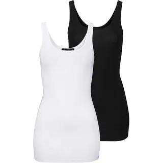 Longtop MELROSE, Damen, Gr. 40, schwarz-weiß (schwarz, weiß), Jersey, Obermaterial: 95% Viskose, 5% Elasthan, clean, unifarben, Basic, sehr figurbetont hüftbedeckend, Rundhals, Tops Longtop, mit dezentem Glitzer-Logo am Rücken, Topseller
