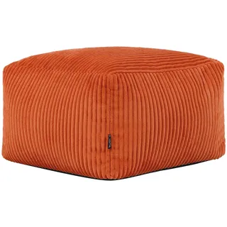 I.C.O.N. Icon Amara Hocker, Orange, Flauschiger Cord Stoff, Sitzsack Cord, Sitzpuff, Pouf Hocker mit Füllung, Fußhocker für das Wohnzimmer, Deko Wohnzimmer
