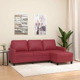 vidaXL 3-Sitzer-Sofa mit Hocker Weinrot 180 cm Kunstleder