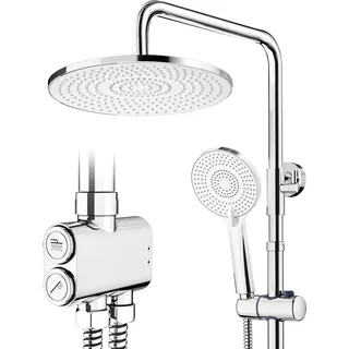 Rainsworth Regendusche ohne Armatur Chrome, 25 cm Rund Regendusche und 3 Strahlarten Duschkopf, Duschsystem, Duschsäule Duschset für Dusche