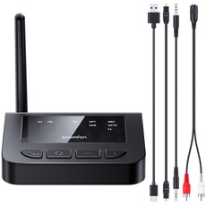 aptX LL Bluetooth Transmitter TV, SOOMFON Bluetooth 5.0 Audio Sender mit Lautstärkeregelung, Bluetooth Adapter Splitter für Fernseher/PC, aptX Low Latency, ultragroße Reichweite, Aux/RCA/Optisch