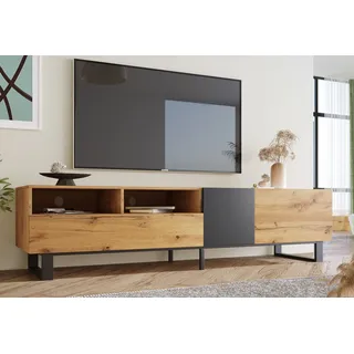Fortuna Lai Lowboard Natur Stehend TV Schrank (Set, mit 2 Türen, 2 Schubladen und 2 Regale), zweifarben Design, Vintage-Industrial, Breite 180 cm - Braun