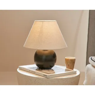 LeGer Home by Lena Gercke Schreibtischlampe »Amara, Tischlampe mit Schnurschalter exkl 1x E27 max 40W, Stoffschirm« E27 1 Stk. warmweiß - kaltweiß Keramik Fuß, Schirm beige Kegelform, Höhe 29cm Ø 25cm Nachttischlampe, schwarz