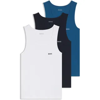 Tanktop BOSS "3P RibClassic BOSS ONE", Herren, Gr. XXL, open miscellaneous 975, Rippware, Obermaterial: 100% Baumwolle, Rundhals, Tops Tanktop, Ton in Ton Stickerei auf der Brust