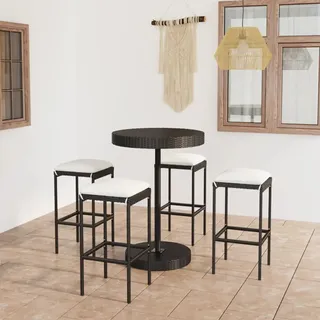 The Living Store 5-tlg. Gartenbar-Set mit Kissen Poly Rattan Schwarz - Schwarz