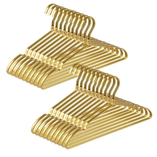 Amber Home 20 Stück 42cm Leichte Aluminum Eisen Kleiderbügel, Matt Gold Metall Kleiderbügel aus mit Rutschfester Nut für Anzug T-Shirt Hemd Jacke Kleid Hose