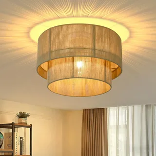 Woiledlt Deckenleuchte Boho Deckenlampe Schlafzimmer: Ø40cm Vintage Schlafzimmerlampe landhaus aus Natur Juteschnur rustikale Küchenlampe E27 Fassung für Wohnzimmer Küche Flur - Ohne Leuchtmittel