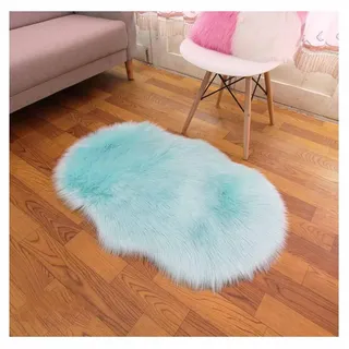 SHTGOI Kunstfell Teppich Plüsch Lammfellimitat Teppich Faux Fell Bettvorleger mit Anti-Rutsch Hirschleder-Samt Wollteppich Flauschige Sofa Matte für Wohnzimmer,Schlafzimmer 40 * 60cm Himmelblau