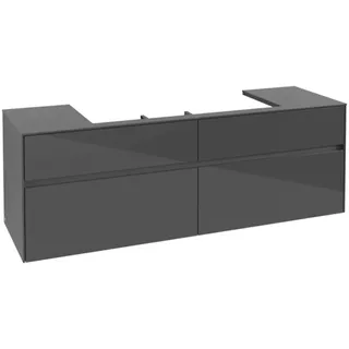 Villeroy & Boch Collaro Waschbeckenunterschrank, 4 Auszüge, Waschbecken mittig, Wandmontage, 1600x548x500mm, C03100FP, Farbe: Front/Korpus: Glossy Grey, Griff: Graphite