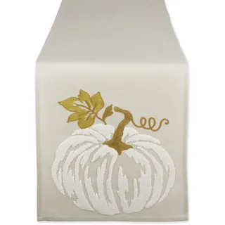 DII Herbst-Tischdekoration, bestickte Tischplatte für Thanksgiving-Essen, Tischläufer, 35,6 x 178,8 cm, weißer Kürbis