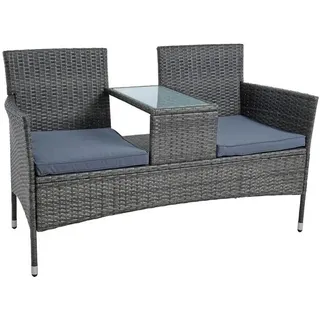 Polyrattan Gartenbank Bank Rattan Sitzbank 2-Sitzer Gartenmöbel Anthrazit-Grau - Grau