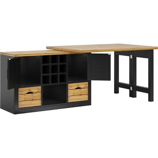 Merax Ausziehbarer Kücheninsel-Esstisch mit Sideboard  360° Tischplatte  Stauraum  Schwarz