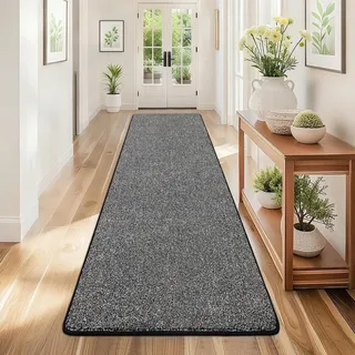 SHACOS Langer Teppich Läufer Schwarz 60x240 cm Läufer Flur rutschfest Teppichläufer Modern Weich Flurteppich Flurläufer Lang Küchenteppich Waschbar Flur Teppich für Küche, Eingang, Wohnzimmer