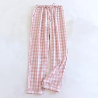 Schlafanzughose Damen,Damen Karierte Pyjamahose Mode Lose Baumwolle Rosa Karierter Druck Schlafhose Frühling Weich Gemütlich Stretch Kordelzug Hose Mit Weitem Bein Lounge Home Wear Nachtwäsche