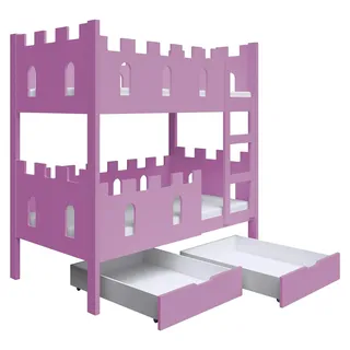 Masseno Etagenbett AVALON 75x160 cm mit Schublade, Rausfallschutz, Kinderbett mit Leiter für Mädchen und Jungs, Stockbett, Rosa - Rosa