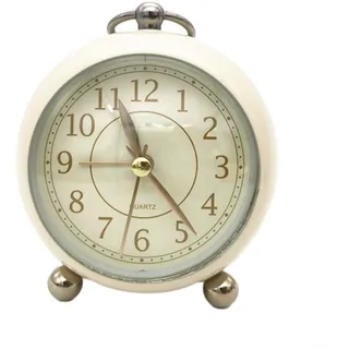 Carpango Wecker, Vintage, stilvoll, nicht tickend, analog, Wecker mit Nachtlicht, Nachttisch, stille Uhr, Schreibtisch, Schlafzimmerdekoration (weiß)