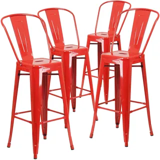 Flash Furniture Lily Commercial Grade Barhocker aus Metall, für drinnen und draußen, abnehmbar, 76,2 cm, Rot, 4 Stück