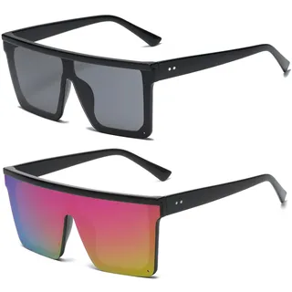 Long Keeper Übergroße Sonnenbrille Quadratisch für Herren Damen Vintage Sonnenbrille Eckig Verspiegelt Groß UV400-Schutz Mode Quadratisch Brille, 60MM