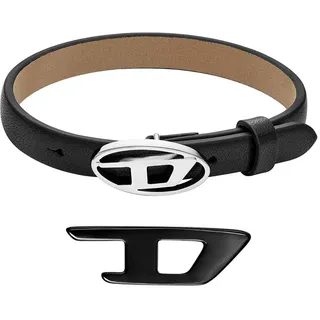 Diesel Herren Stackables Schwarzes Lederarmband und Edelstahl Ohrringe, Set