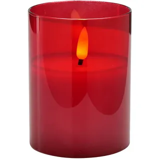 Klocke Dekorationsbedarf Edle LED Kerze im Glas - Timer - Realistisch Flackernd (Rot, Höhe: 10cm - Ø 7,5cm)