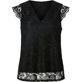 Pieces Spitzentop PCOLLINE SL LACE V-NECK TOP WVN NOOS schwarz L (40)