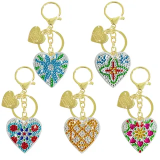 5 Stück Diamond Painting Herz Schlüsselanhänger,für Erwachsene Kinder 5d Doppelseitig Diamond Painting Bilder,Kleine Diamant Anhänger Dekorative Damen Tasche und Geschenk für 6 8 10 Jähriges Mädchen