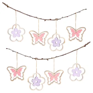 8er Set Holz Anhänger Schmetterling Blume Natur Rosa Lila Dekohänger Frühling Ostern Osterstrauch Deko Osterdeko